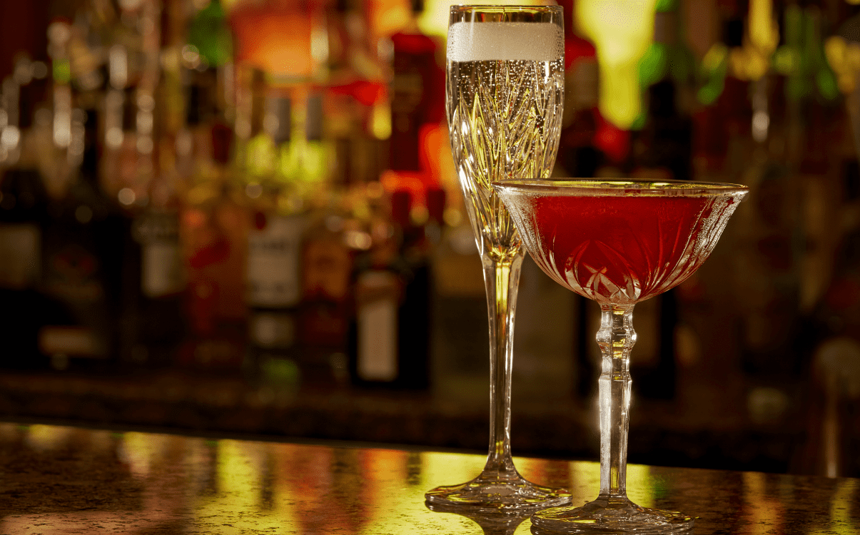 Prosecco and pink cocktail in The Mint Bar Dublin in The College Green Hotel Dublin