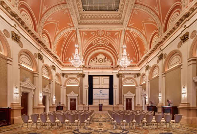 Classroom set up in grand Banking  Hall in The College Green Hotel